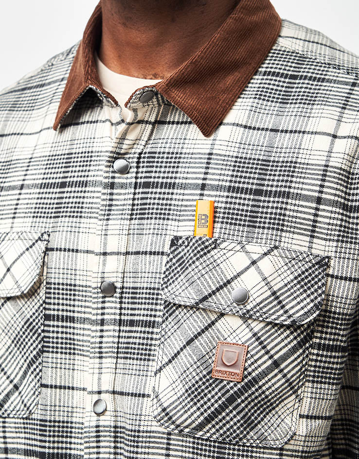 Brixton Builders Bowery Perf L/S Flannel Shirt - Off White/Black