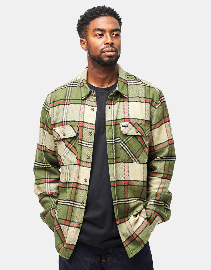 Brixton Bowery L/S Flannel Shirt - Wild Green/Elm/Adrenaline Rush