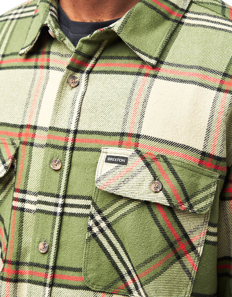 Brixton Bowery L/S Flannel Shirt - Wild Green/Elm/Adrenaline Rush