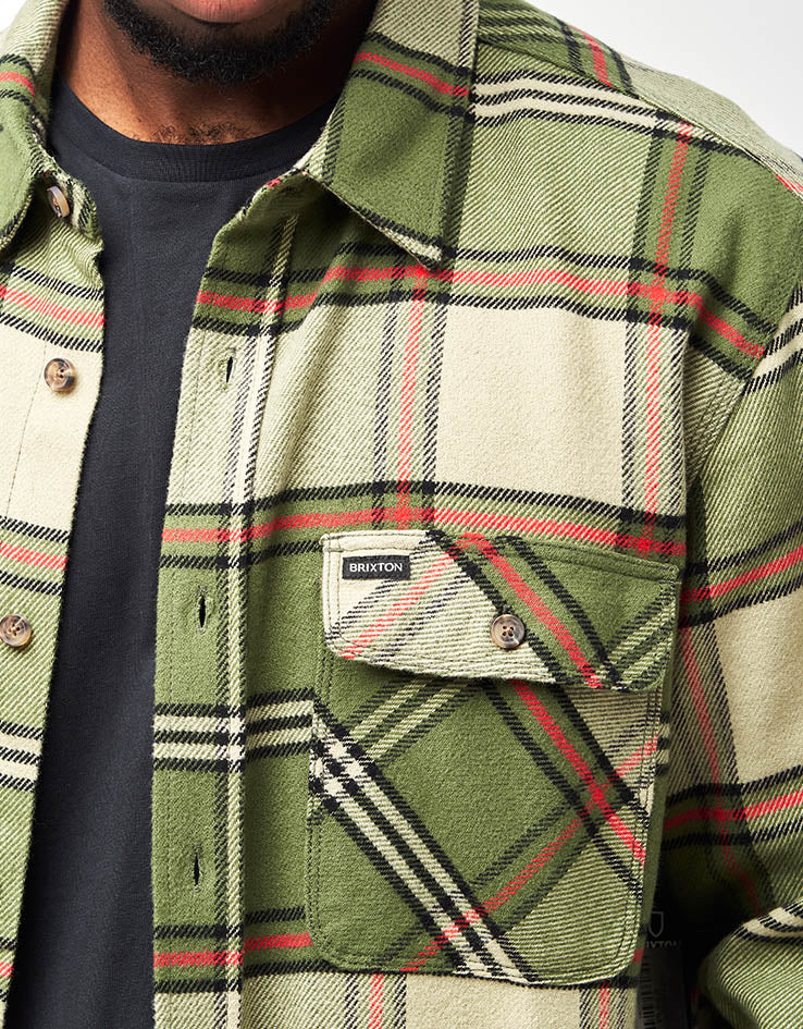 Brixton Bowery L/S Flannel Shirt - Wild Green/Elm/Adrenaline Rush