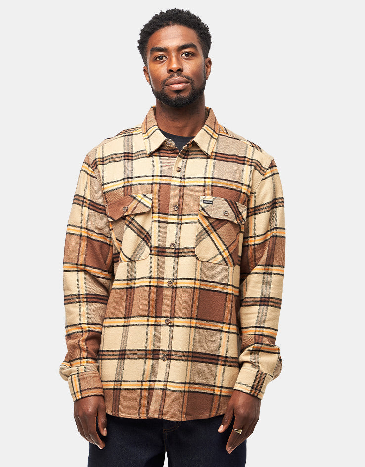 Brixton Bowery L/S Flannel Shirt - Sand/Pinecone/Solar Orange