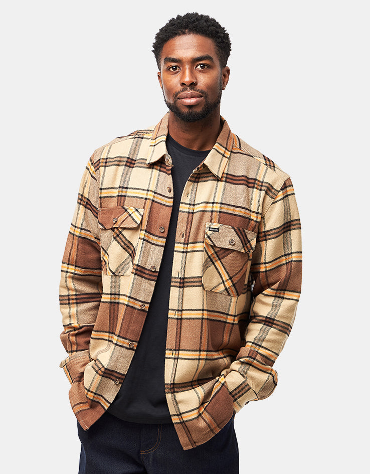 Brixton Bowery L/S Flannel Shirt - Sand/Pinecone/Solar Orange