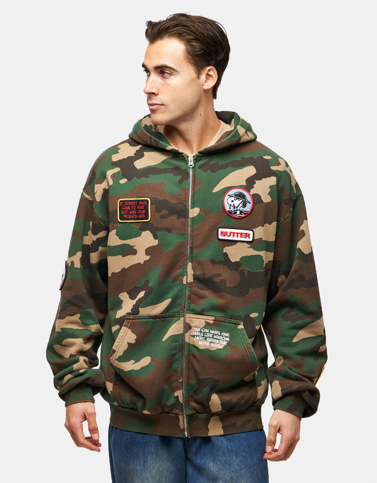 Butter Goods x Peanuts Patches Zip-Thru Hoodie - Washed Camo