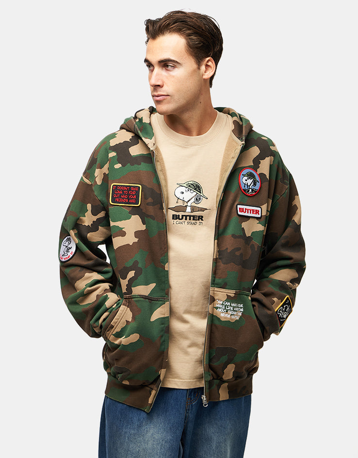 Butter Goods x Peanuts Patches Zip-Thru Hoodie - Washed Camo