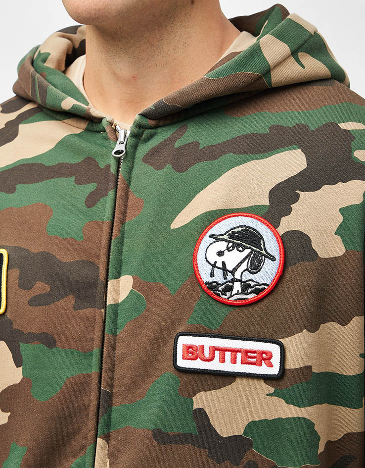 Butter Goods x Peanuts Patches Zip-Thru Hoodie - Washed Camo