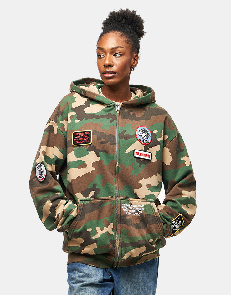 Butter Goods x Peanuts Patches Zip-Thru Hoodie - Washed Camo