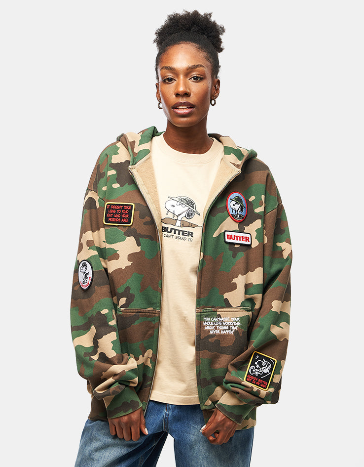 Butter Goods x Peanuts Patches Zip-Thru Hoodie - Washed Camo