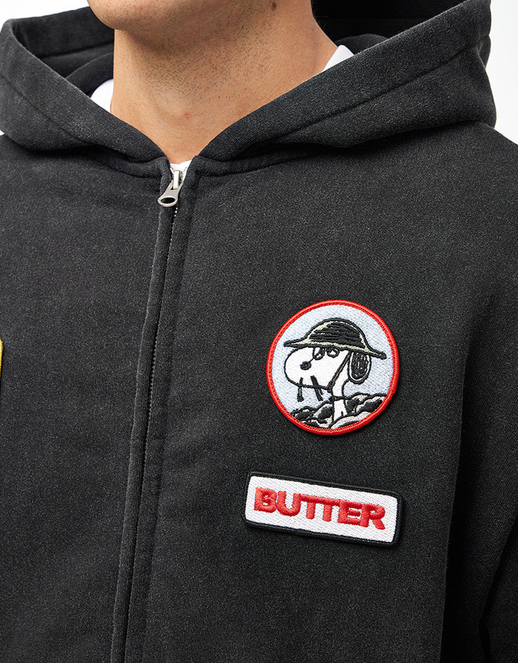 Butter Goods x Peanuts Patches Zip-Thru Hoodie - Washed Black