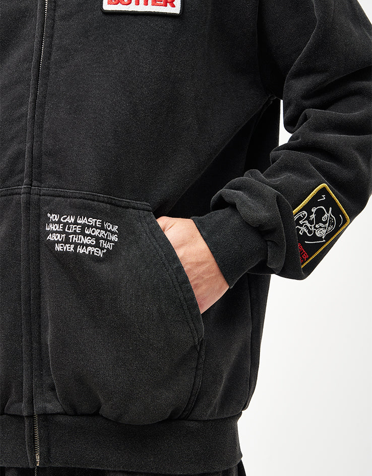 Butter Goods x Peanuts Patches Zip-Thru Hoodie - Washed Black