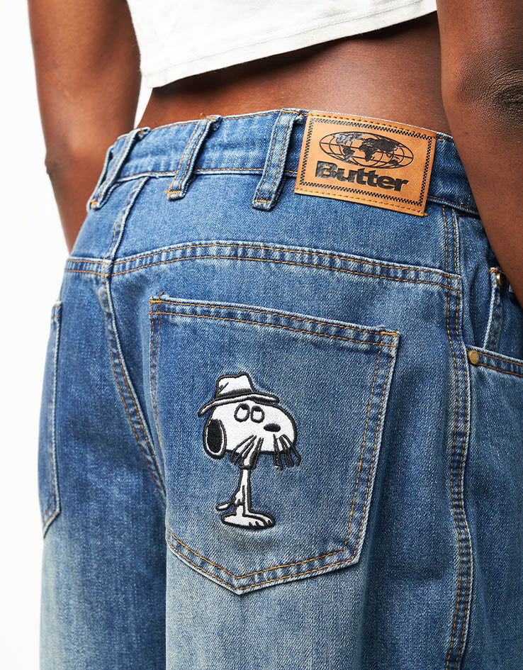 Butter Goods x Peanuts Spike Denim Jeans - Distressed Indigo