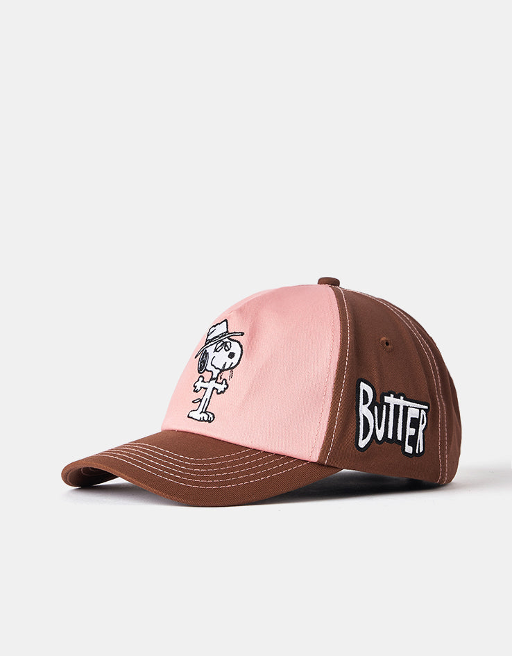 Butter Goods x Peanuts Spike 5 Panel Cap - Brown/Light Pink