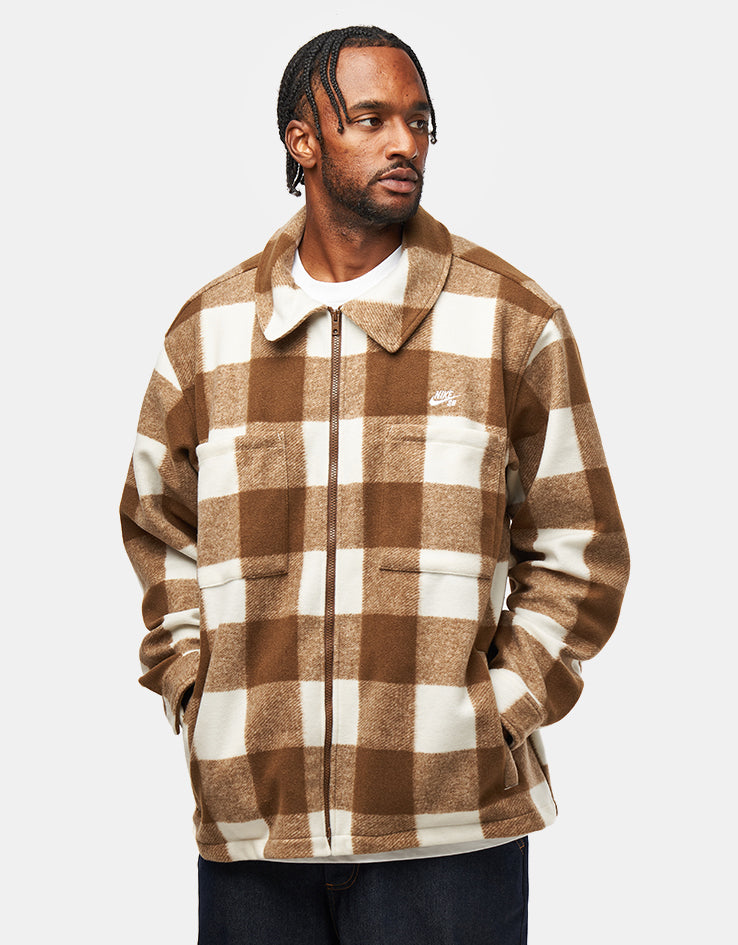 Nike SB Essential Flannel Shacket - Sail/Mosswood Brown/White