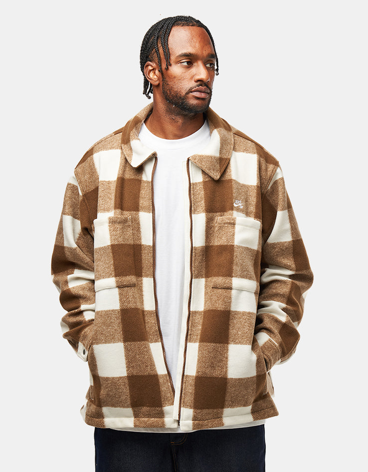 Nike SB Essential Flannel Shacket - Sail/Mosswood Brown/White