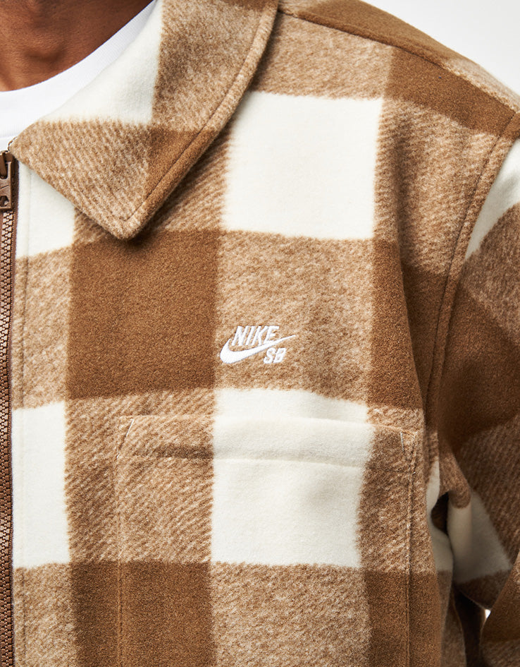 Nike SB Essential Flannel Shacket - Sail/Mosswood Brown/White