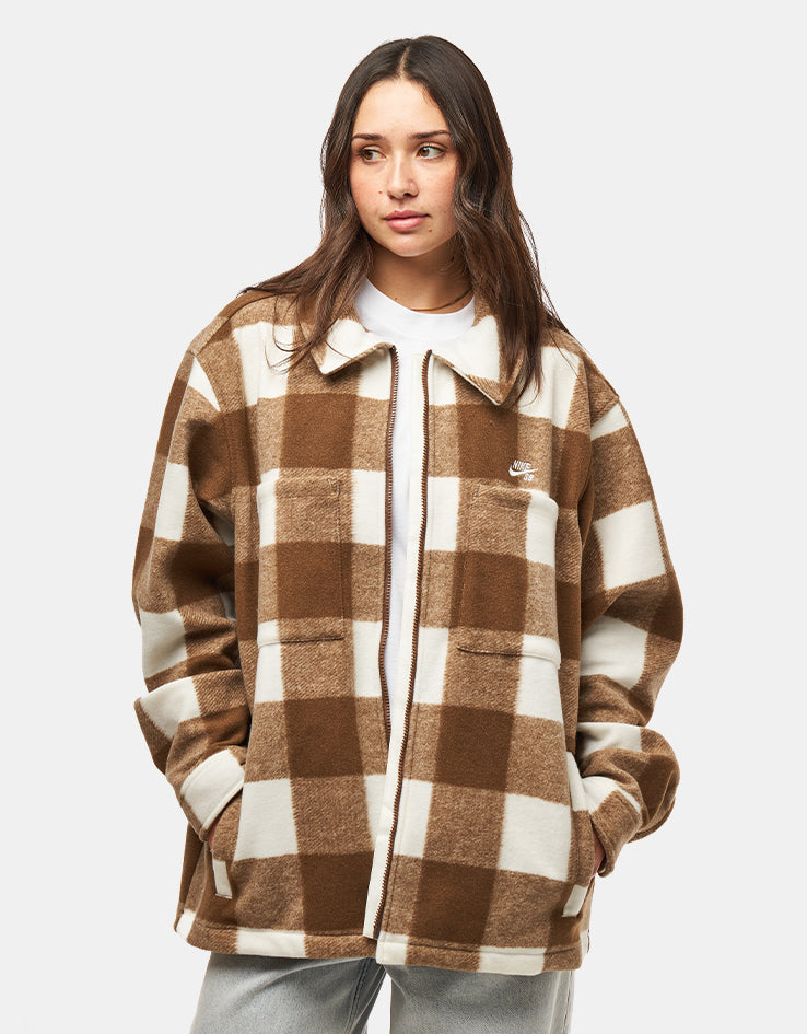 Nike SB Essential Flannel Shacket - Sail/Mosswood Brown/White