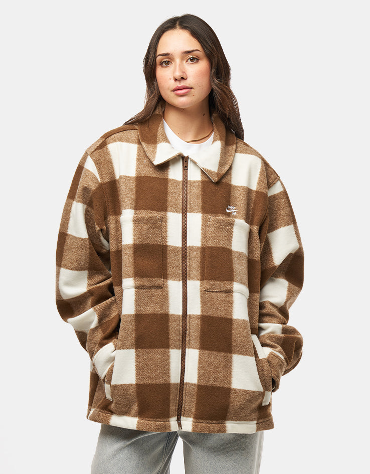 Nike SB Essential Flannel Shacket - Sail/Mosswood Brown/White