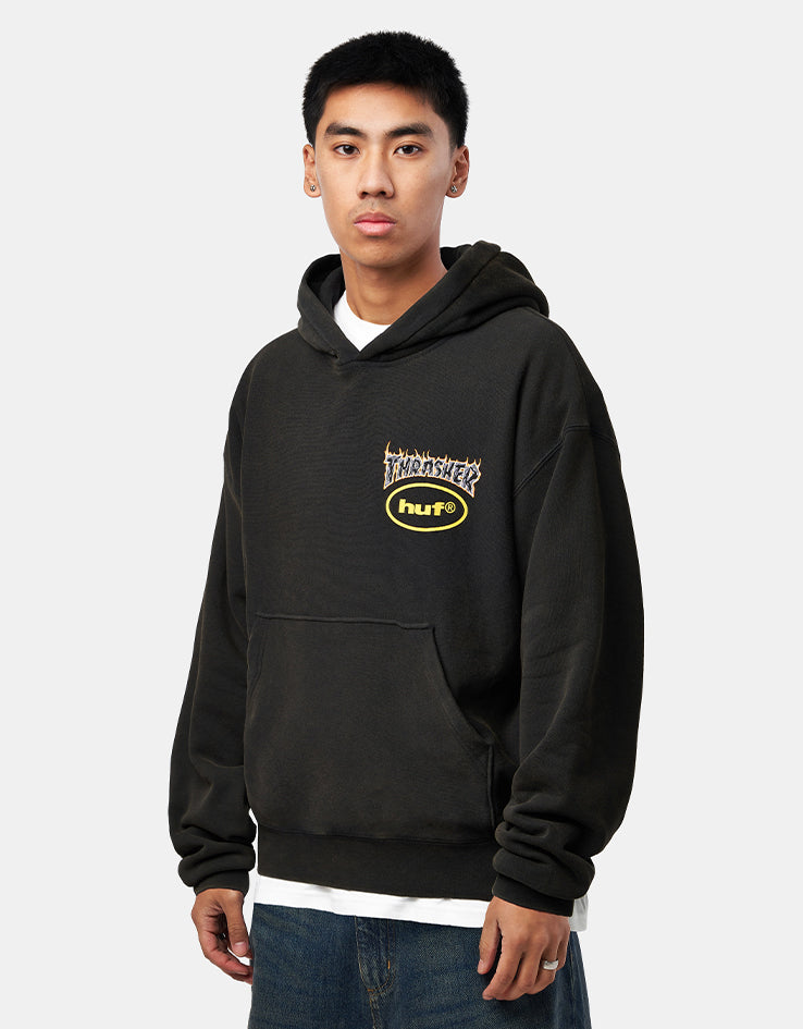 HUF x Thrasher Meltdown Heavyweight Hoodie - Washed Black