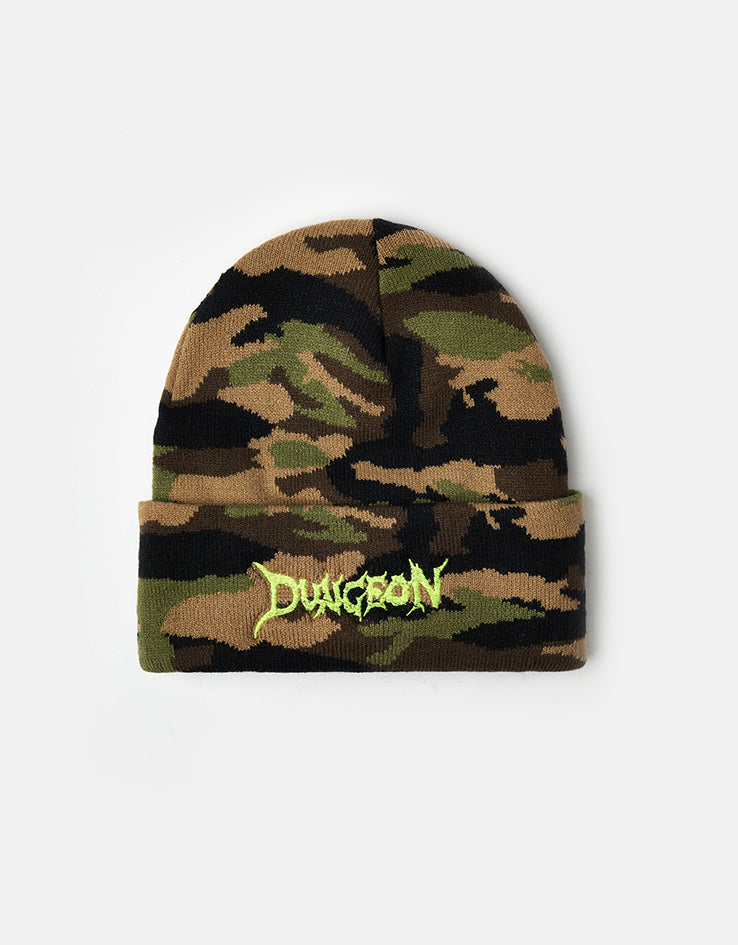 Dungeon Scrawl Logo Beanie - Jungle Camo/Neon Yellow