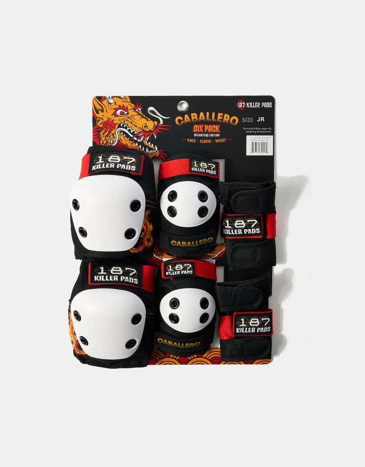 187 Killer Pads Caballero Dragon Signature Junior Six Pack Pad Set - Black/Red/Gold