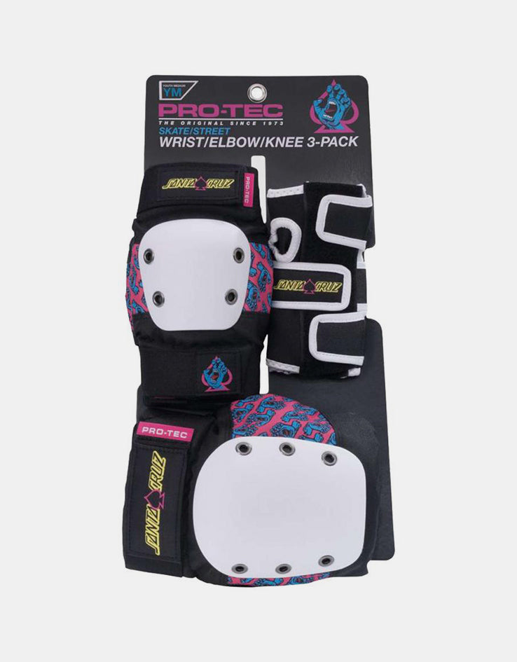 Pro-Tec x Santa Cruz Street Junior Triple Pad Set - Black/White/Pink