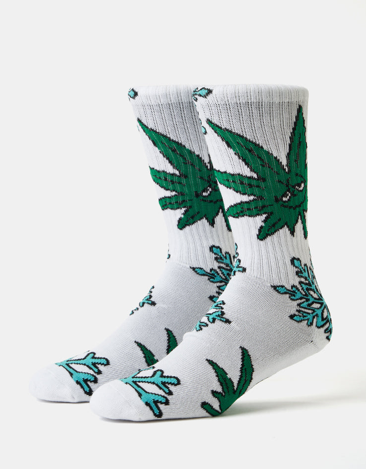 HUF Green Buddy Snowflakes Crew Socks - White