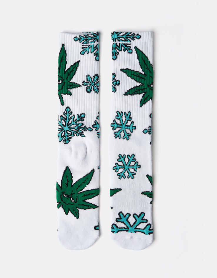 HUF Green Buddy Snowflakes Crew Socks - White
