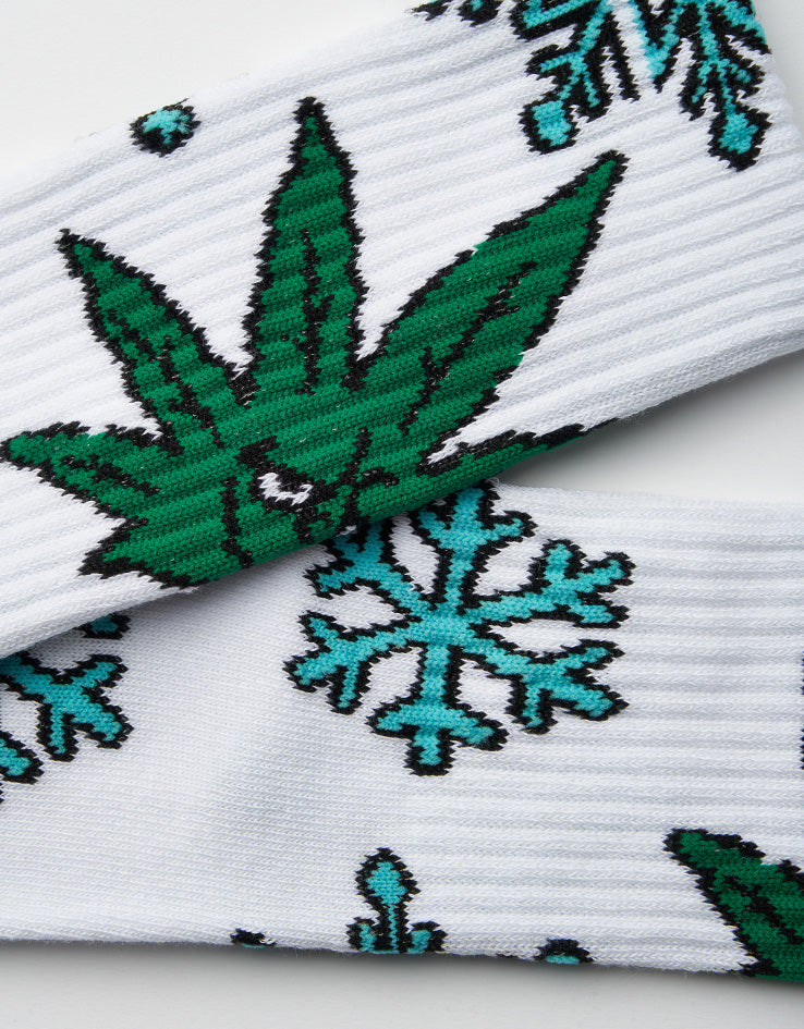 HUF Green Buddy Snowflakes Crew Socks - White