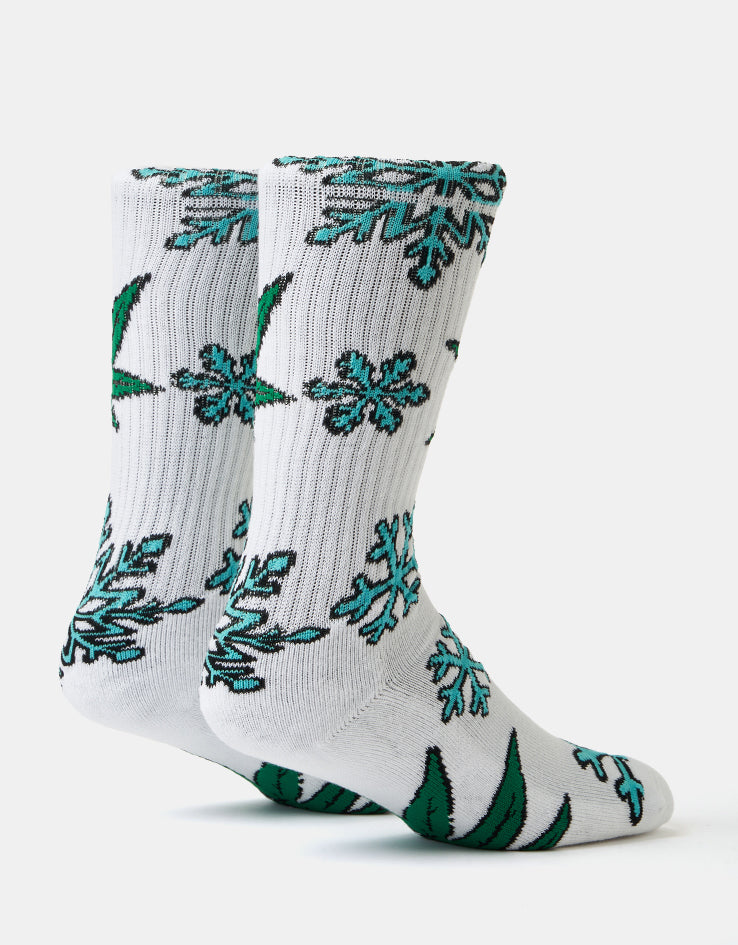 HUF Green Buddy Snowflakes Crew Socks - White