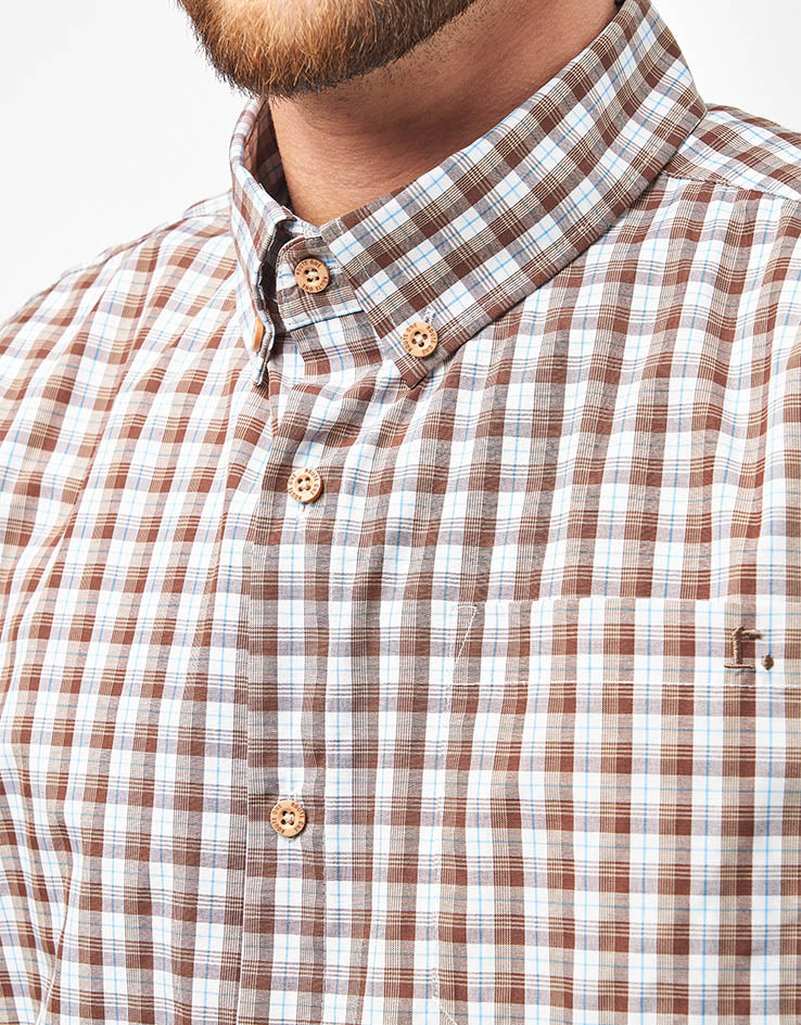 Route One Noah S/S Plaid Shirt - Brown/Blue
