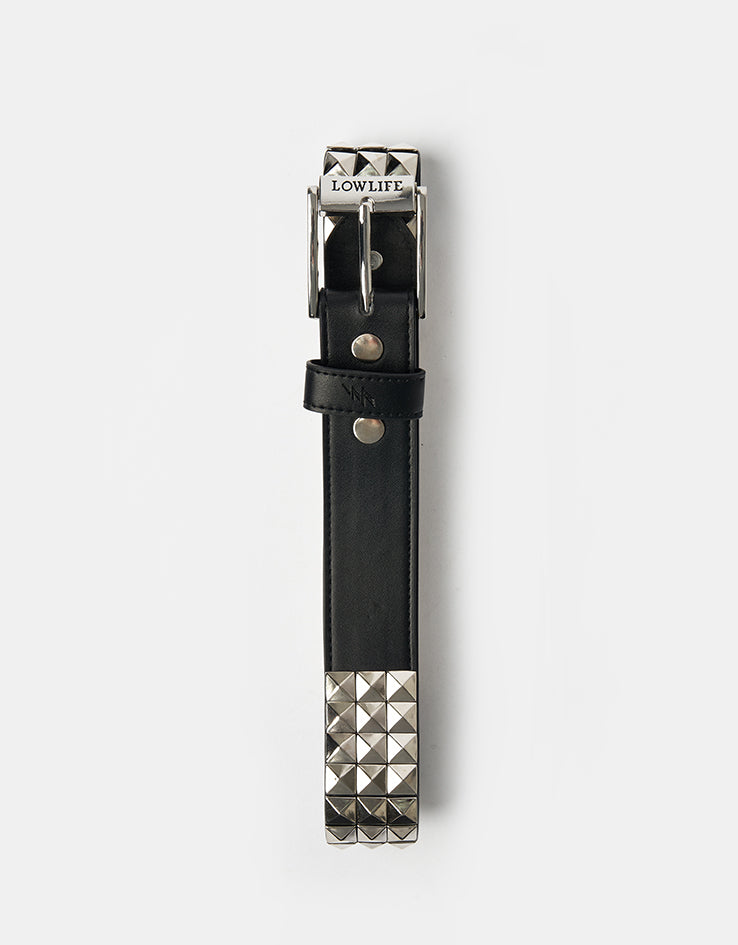 Lowlife Triple S Studded Leather Belt - Black and Silver