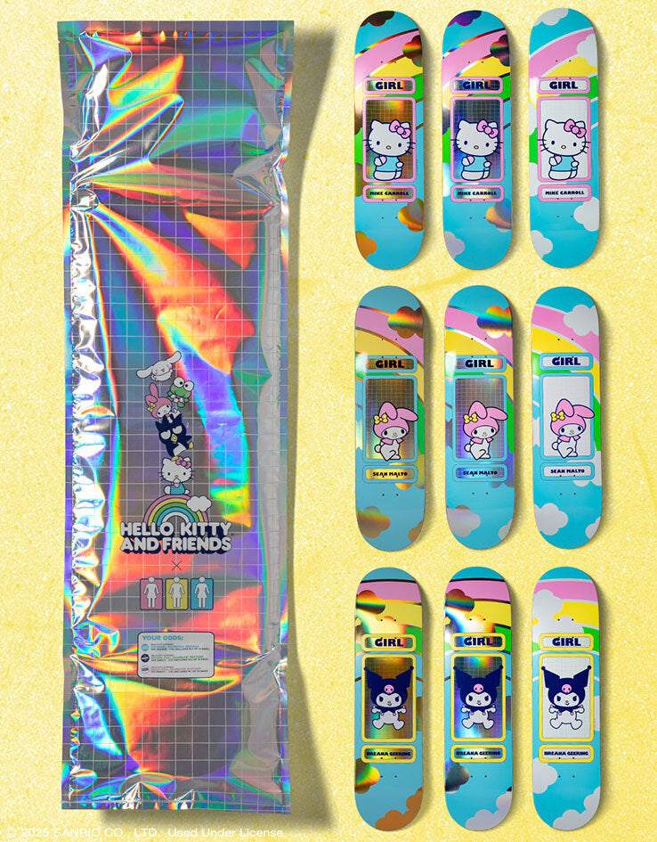 Girl Geering Hello Kitty Rainbow 'BLIND BAG' G045 Skateboard Deck - 8"