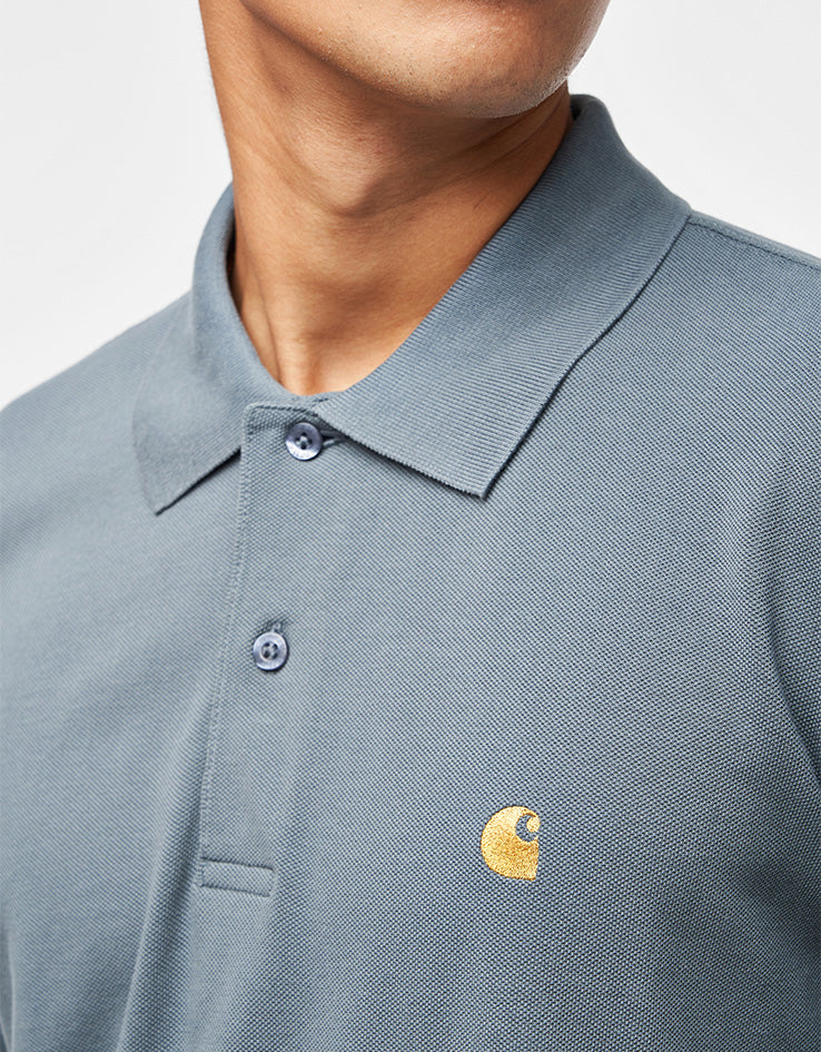 Carhartt WIP S/S Chase Pique Polo - Cozy Blue/Gold