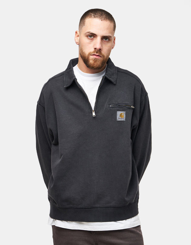 Carhartt WIP Half Zip Detroit Sweat - Black (Stone Washed)