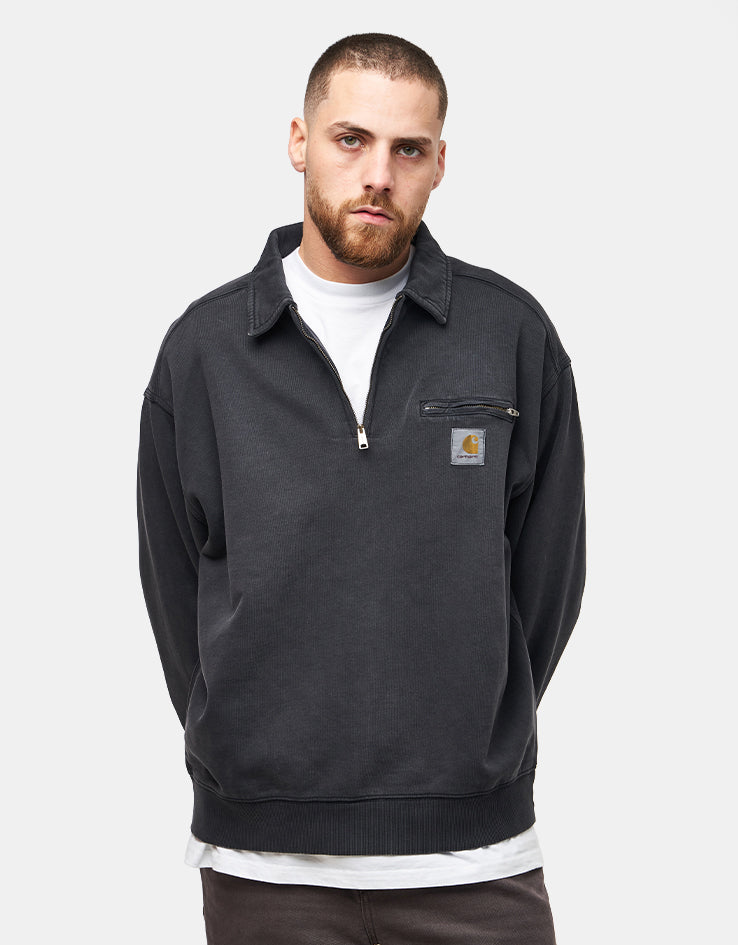Carhartt WIP Half Zip Detroit Sweat - Black (Stone Washed)