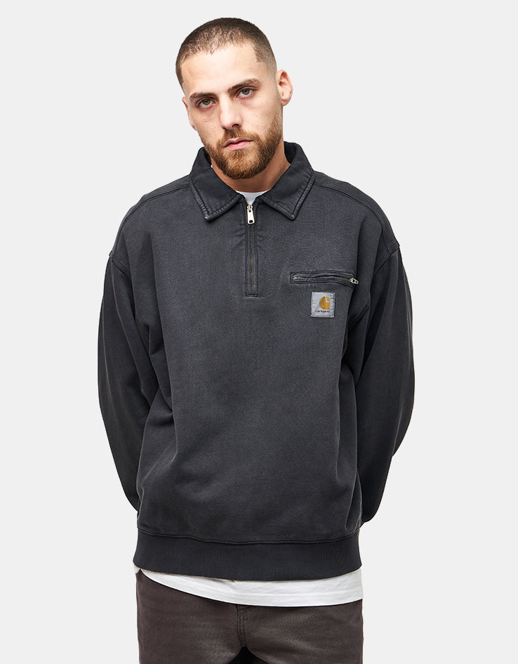 Carhartt WIP Half Zip Detroit Sweat - Black (Stone Washed)