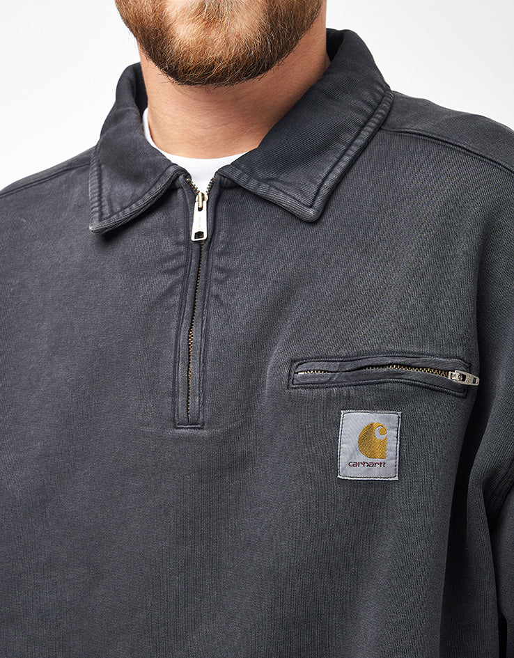 Carhartt WIP Half Zip Detroit Sweat - Black (Stone Washed)