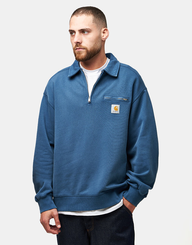 Carhartt WIP Half Zip Detroit Sweat - Blue River (Stone Washed)