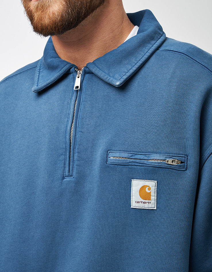 Carhartt WIP Half Zip Detroit Sweat - Blue River (Stone Washed)