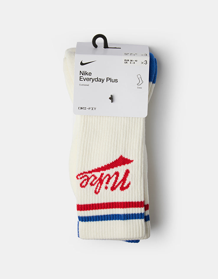 Nike Everyday Plus 3 Pack Crew Socks - Red/Blue Trio