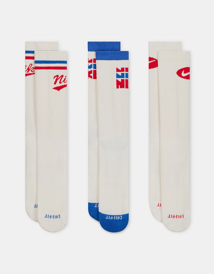 Nike Everyday Plus 3 Pack Crew Socks - Red/Blue Trio