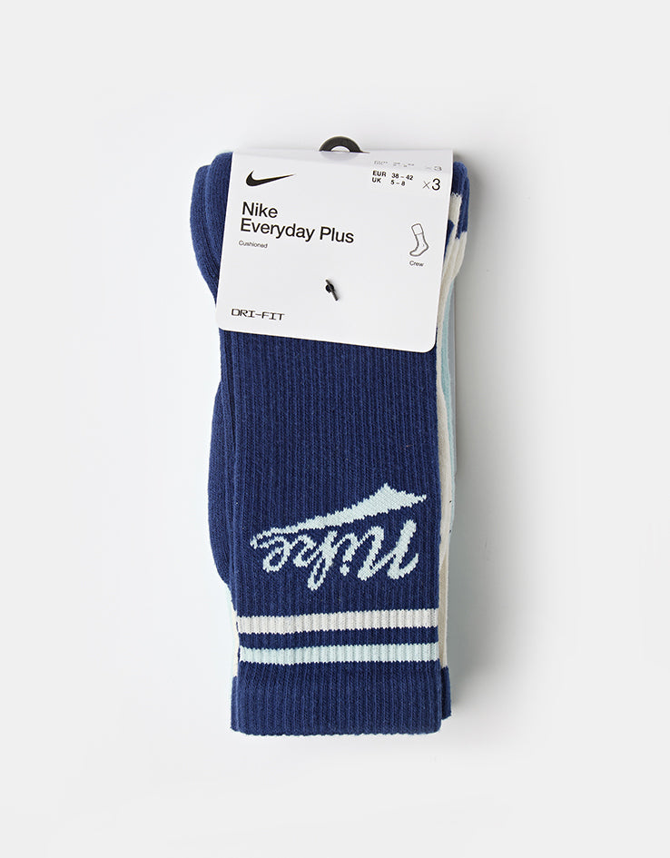 Nike Everyday Plus 3 Pack Crew Socks - Blue/White Trio