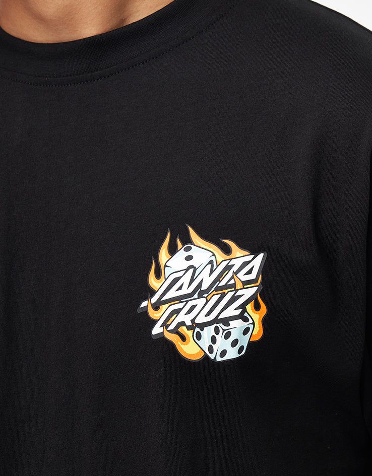 Santa Cruz Flaming Dice Dot Chest T-Shirt - Black