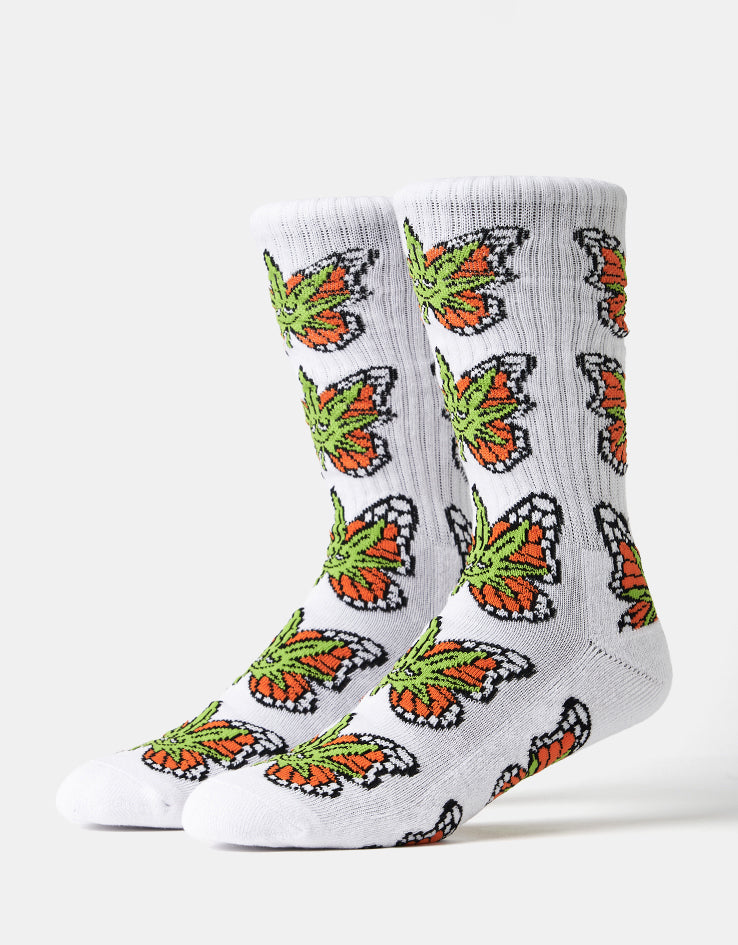 HUF Green Budderfly Socks - White