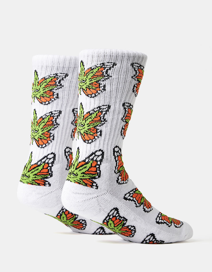 HUF Green Budderfly Socks - White