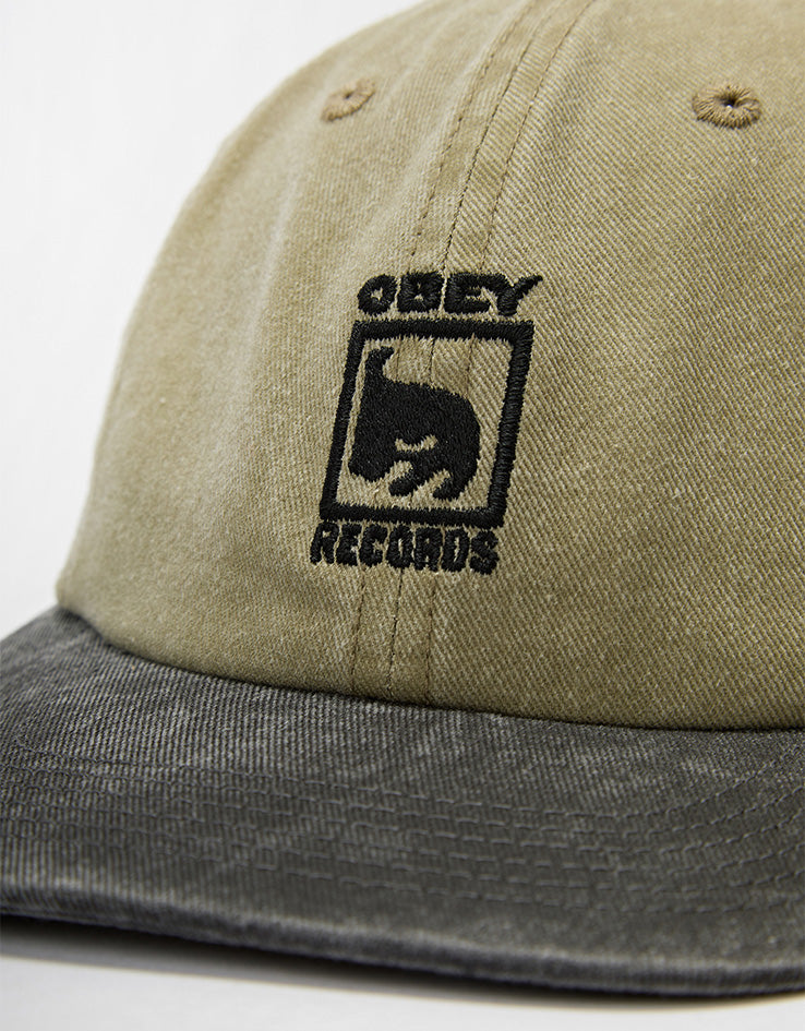 Obey Pigment Obey Records 6 Panel Velcro Back Cap - Pigment Khaki Multi