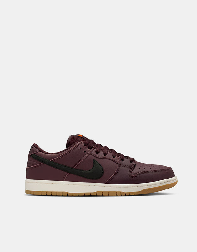 Nike SB 'Orange Label' Dunk Low Pro ISO Skate Shoes - Burgundy Crush/Black-Mystic Dates-Sail
