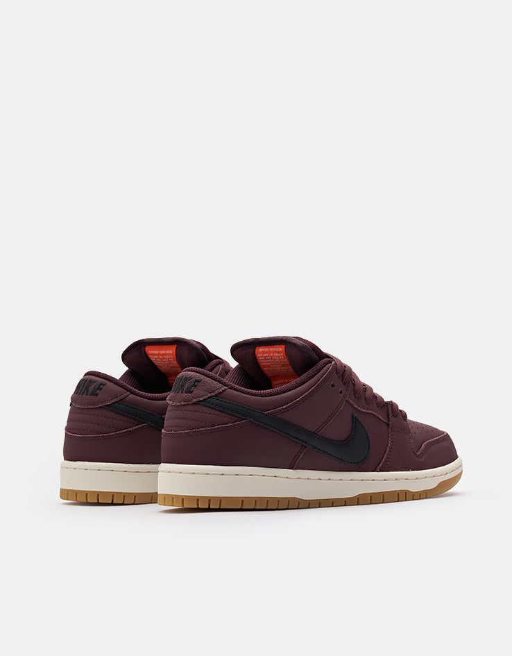 Nike SB 'Orange Label' Dunk Low Pro ISO Skate Shoes - Burgundy Crush/Black-Mystic Dates-Sail
