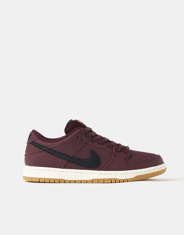 Nike SB 'Orange Label' Dunk Low Pro ISO Skate Shoes - Burgundy Crush/Black-Mystic Dates-Sail