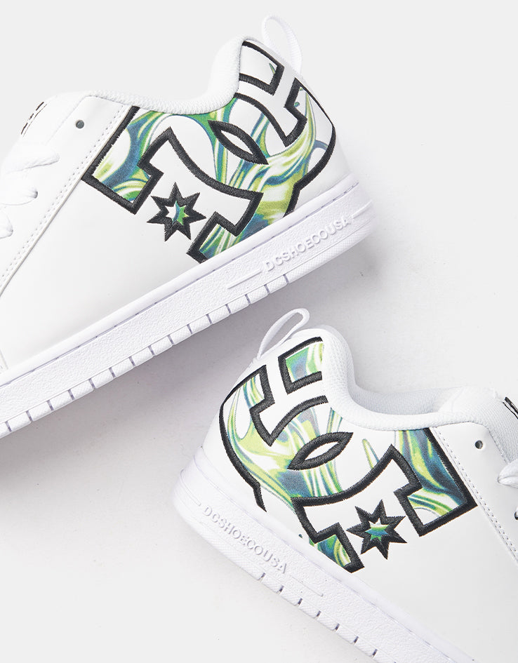 DC Court Graffik Skate Shoes - Liquid Fuego White