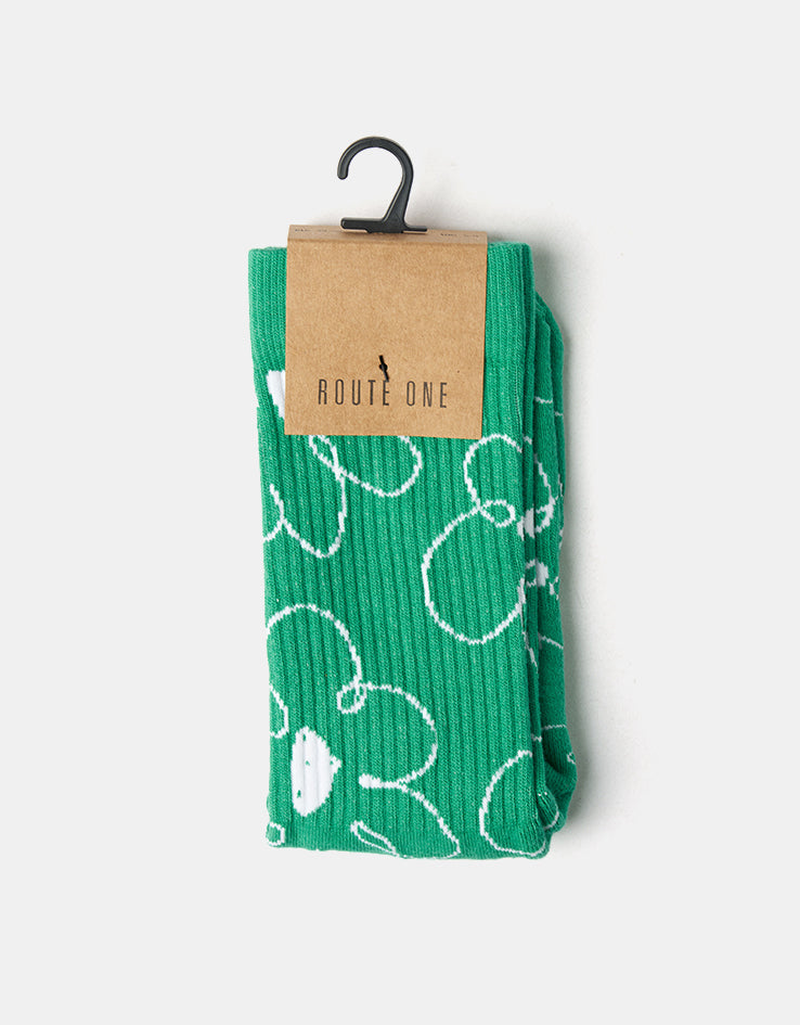 Route One Big Flowers Crew Socks - Green